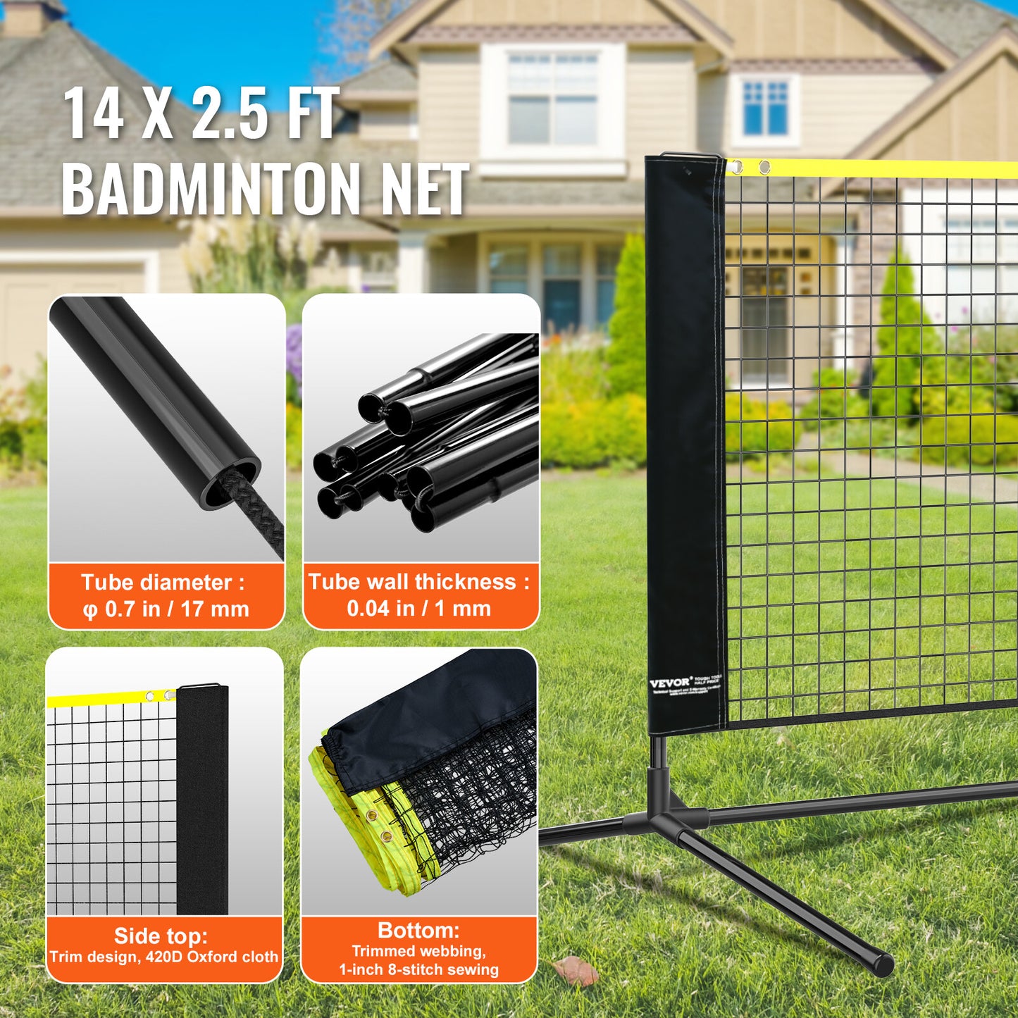VEVOR 4,2M Badminton Netz Set Outdoor Tragbare Volleyball Pickleball Tennis Netz