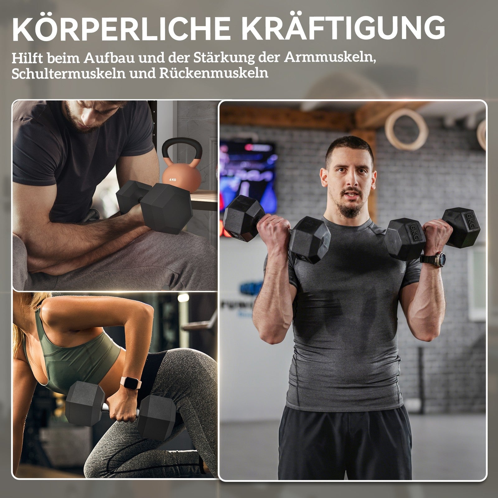 Hexagon Kurzhanteln Gusseisen Hanteln Griff Gerändelt Gewichte 2 X 6 KG