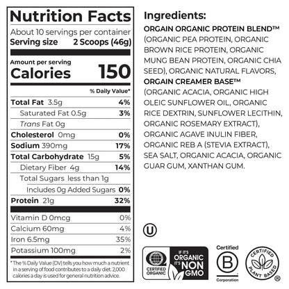 Organic Protein™ Plant Based Protein Powder - Vanilla Bean