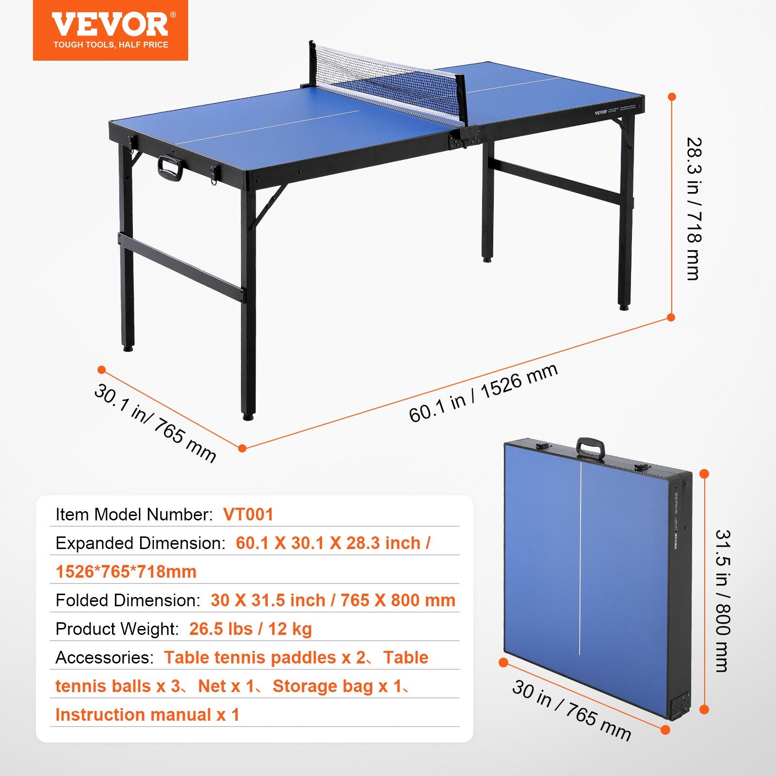 VEVOR Mittelgroßer Tischtennistis