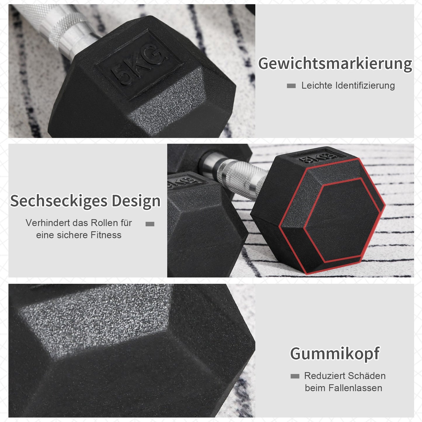 Hexagon Kurzhanteln Gusseisen Hanteln Griff Gerändelt Gewichte 2 X 5 KG