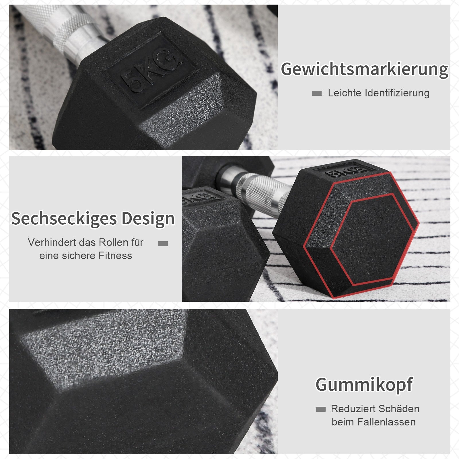 Hexagon Kurzhanteln Gusseisen Hanteln Griff Gerändelt Gewichte 2 X 5 KG